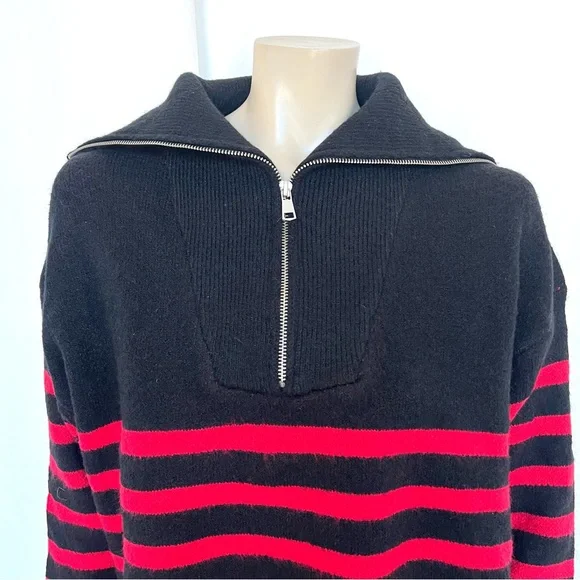 Women’s  Loose High Neck Striped Drop Shoulder Knit Turtleneck Sweater - Picture 10 of 12